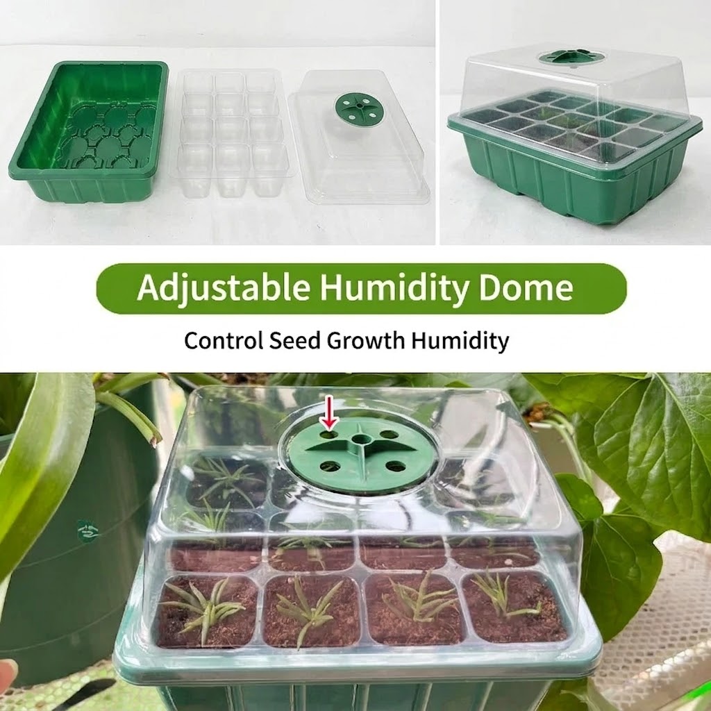 Seed Starter Tray - 植物育成ライトキット付き種まきトレイには、高さのある苗育成トレイ、湿度調整可能なドーム、透明なセルが含まれています。