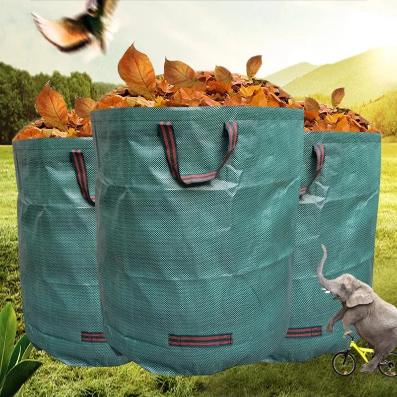 Grow Bag - 大容量ガーデンリーフバッグ枝や落ち葉収集バッグダークグリーンPP織物再利用可能な植物ゴミ袋用品