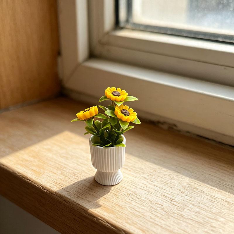 Plant Pot - { # ミニチュアのひまわりの鉢植えオーナメント。1/12スケールのドールハウス用装飾モデル。マイクロランドスケープ、庭の風景、写真撮影用小道具。