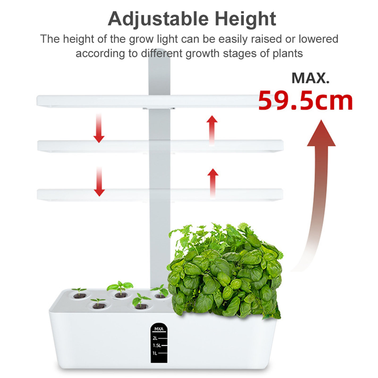 Hydroponic Kit - スマート水耕栽培システム、室内ガーデンキット。9つの栽培ポッド、自動タイマー機能、高さ調整可能な15W LED栽培ライト、2.5Lの水タンク付き。