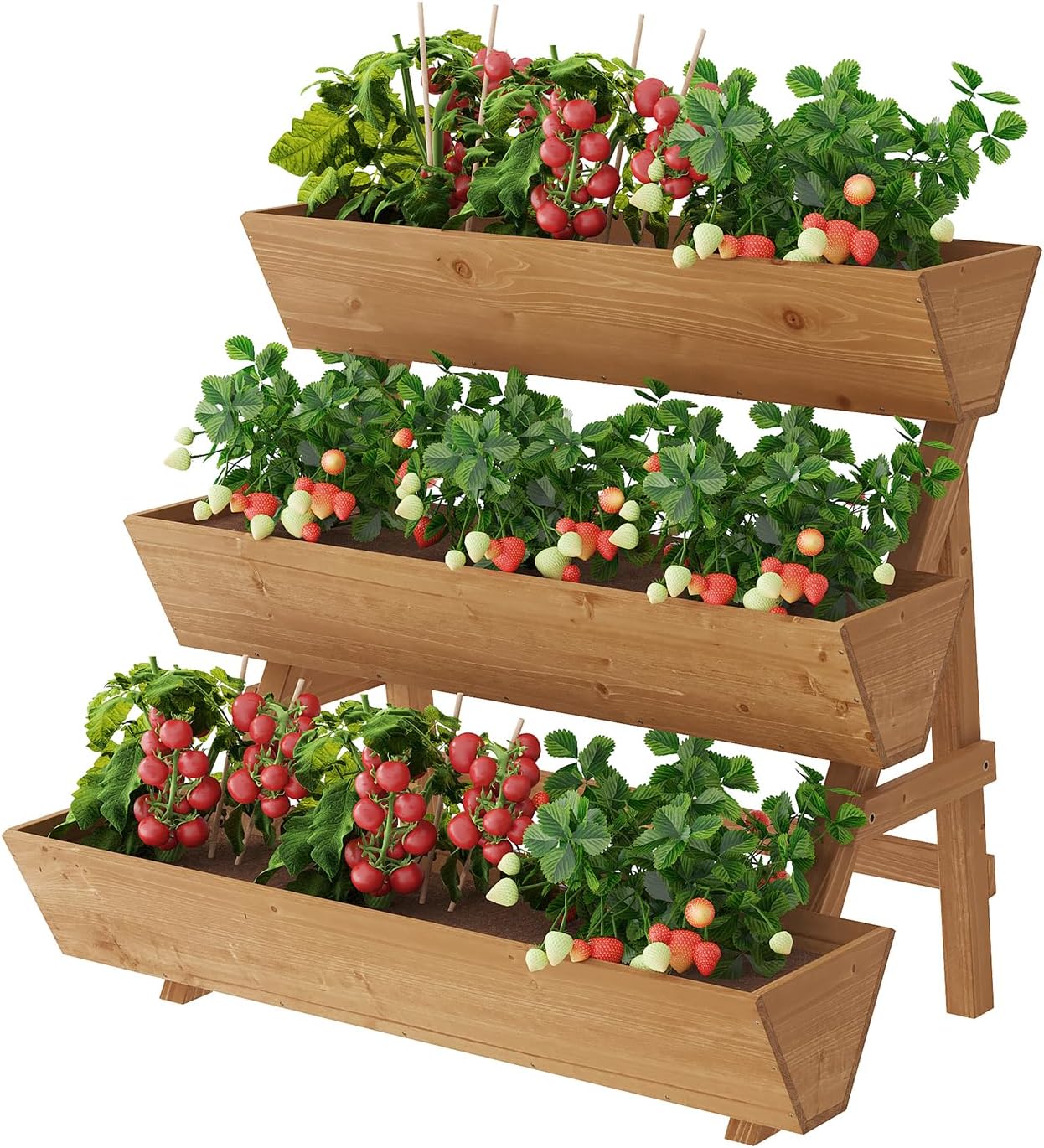 Raised Garden Bed - パティオ＆バルコニーガーデニング、木製、ブラウン - 3段式垂直レイズドガーデンベッド（脚付き）