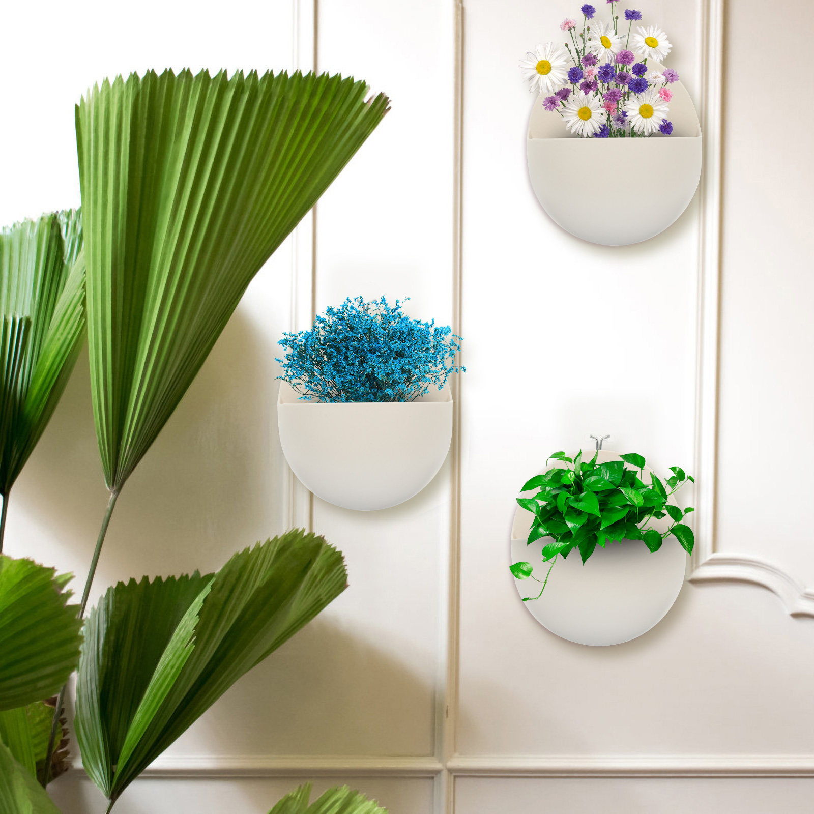 Vertical Planter - 4個入り バルコニー用プランターバケツ プラスチック製 吊り下げ式 半円型 縦型ガーデンプランター