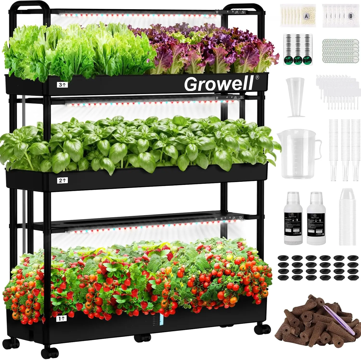 Indoor Herb Garden - 大型水耕栽培システムキット、90ポッドの垂直型室内ハーブガーデンキット、2つの照明モードと自動水循環機能付き