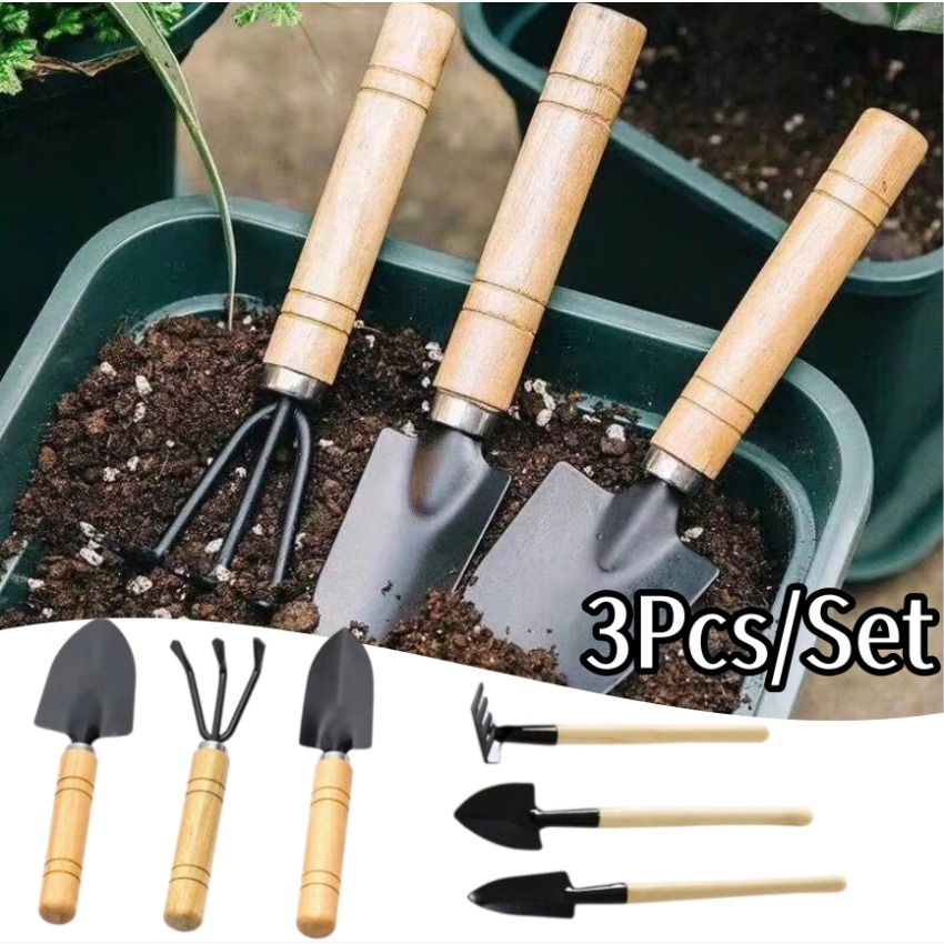 Trowel Garden Tools - 3点セット ミニガーデニングツールセット 携帯用熊手、移植スコップ、シャベル、室内ガーデニング、植え付け、花、小型植物用ハンドツールキット