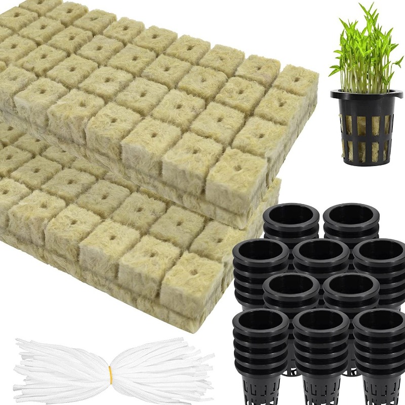 Hydroponic Kit - 72個入り水耕栽培ロックウールキューブとネットポット - 室内ハーブと野菜栽培のための完全なスターターキット