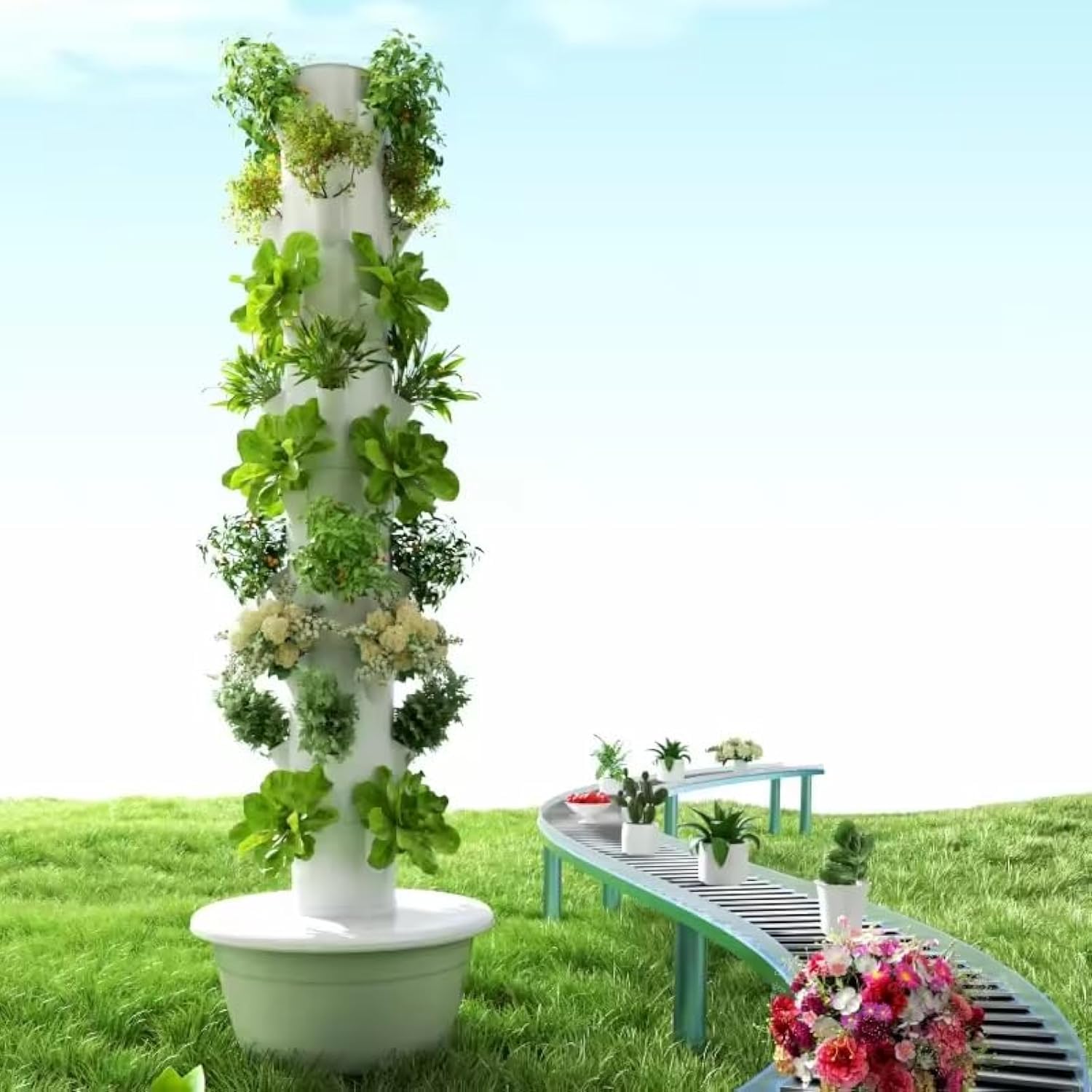 Indoor Herb Garden - 垂直水耕栽培タワー エアロポニックタワー 果物と野菜用 9層36ポットプランター 水槽とポンプ付き