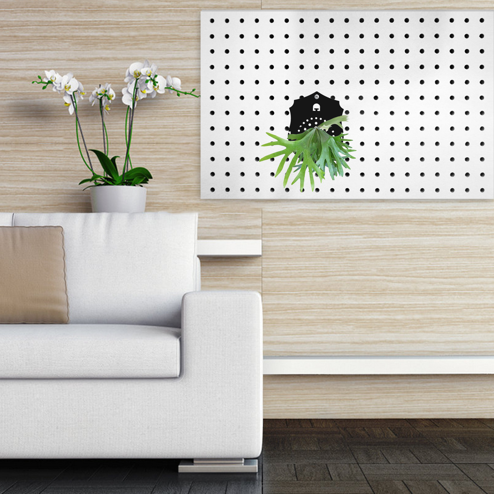 フロスト加工の黒アクリル製、鹿角シダのモチーフが施された壁掛 - Vertical Planter のレビューと価格