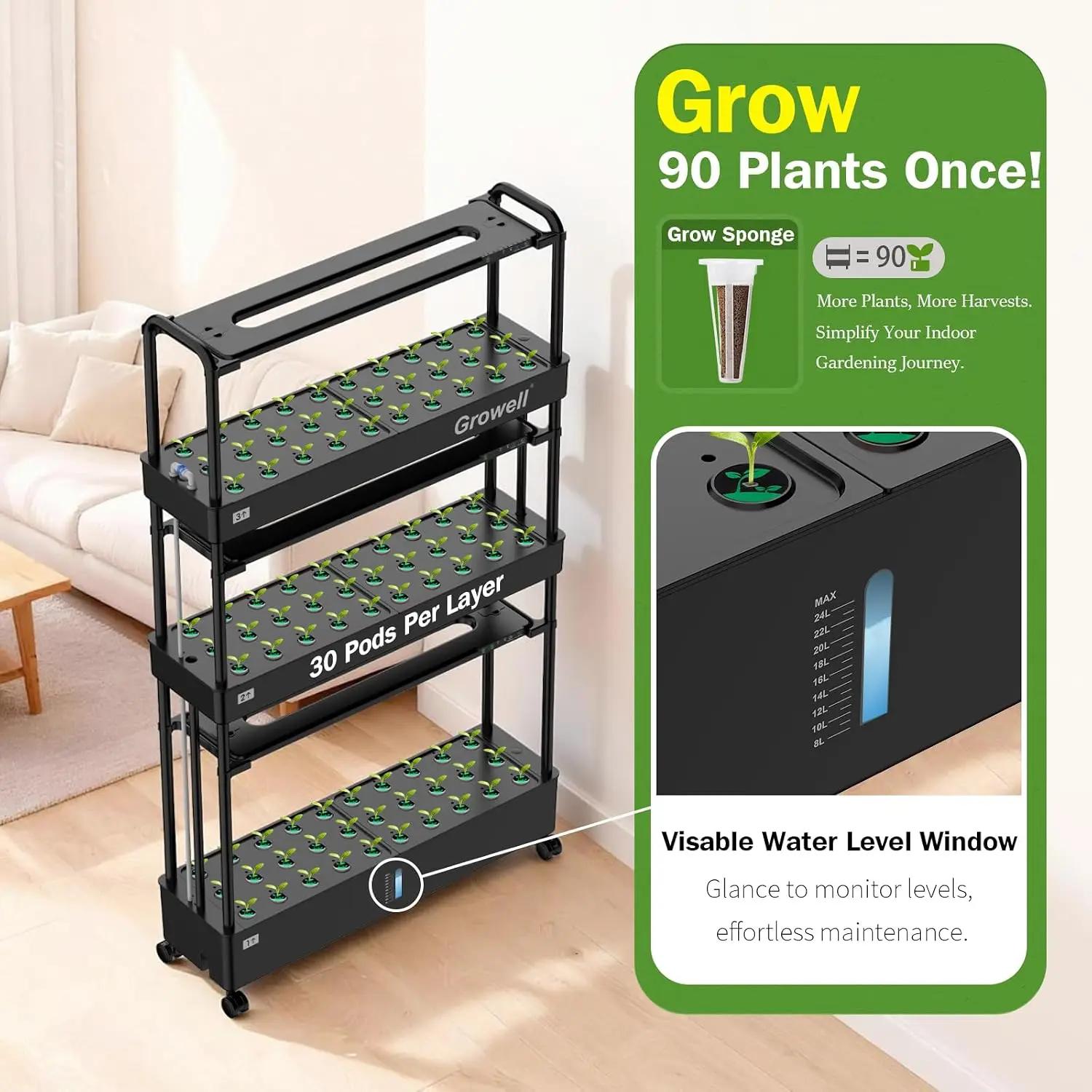 大型水耕栽培システムキット、90ポッドの垂直型室内ハーブガー - Indoor Herb Garden のレビューと価格