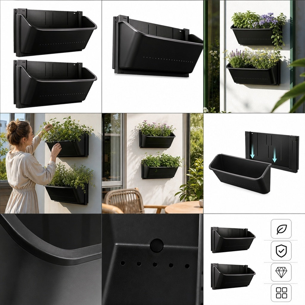 本物の花を飾るための、壁掛けプランター2個セット。屋内・屋外 - Vertical Planter のレビューと価格